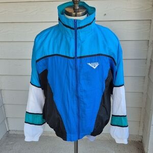 PONY Skate Brand Blue Green White Block Pattern Nylon Sz XL Zip Track Jacket VTG